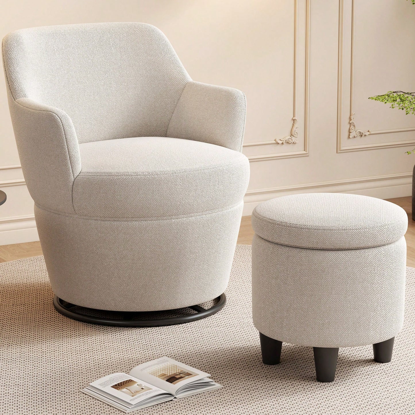 360 Degree Swivel Accent Chair With Ottoman Stylish Lounge Sofa For Living Room Bedroom Nursery Vanity Beige White