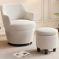 360 Degree Swivel Accent Chair With Ottoman Stylish Lounge Sofa For Living Room Bedroom Nursery Vanity Beige White