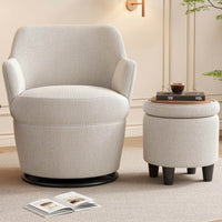 360 Degree Swivel Accent Chair With Ottoman Stylish Lounge Sofa For Living Room Bedroom Nursery Vanity Beige White