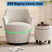 360 Degree Swivel Accent Chair With Ottoman Stylish Lounge Sofa For Living Room Bedroom Nursery Vanity Beige White