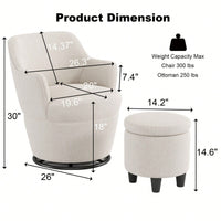 360 Degree Swivel Accent Chair With Ottoman Stylish Lounge Sofa For Living Room Bedroom Nursery Vanity Beige White