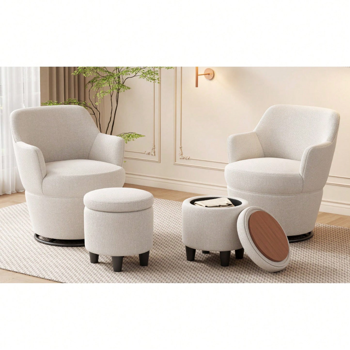 360 Degree Swivel Accent Chair With Ottoman Stylish Lounge Sofa For Living Room Bedroom Nursery Vanity Beige White