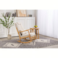 Upholstered High Back Rocking Chair With Lumbar Pillow For Living Room Comfort