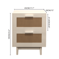 Faux Rattan-Decorated Wood Nightstand With 2 Drawers For Bedroom And Living Room Storage