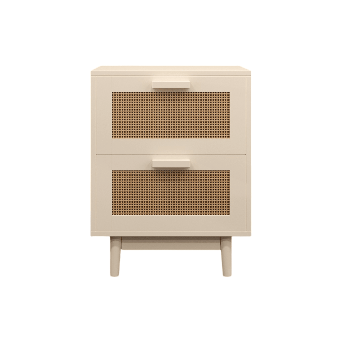 Faux Rattan-Decorated Wood Nightstand With 2 Drawers For Bedroom And Living Room Storage