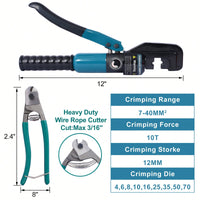 Hydraulic Wire Terminal Crimper Tool With 9 Pairs Of Dies And Gloves For Battery Cable Lug Crimping And Swaging
