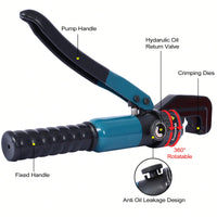 Hydraulic Wire Terminal Crimper Tool With 9 Pairs Of Dies And Gloves For Battery Cable Lug Crimping And Swaging