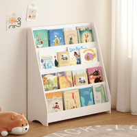 4-Tier Toddler Book Display Shelf For Organized Bedrooms, Playrooms, And Classrooms In White