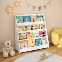 4-Tier Toddler Book Display Shelf For Organized Bedrooms, Playrooms, And Classrooms In White