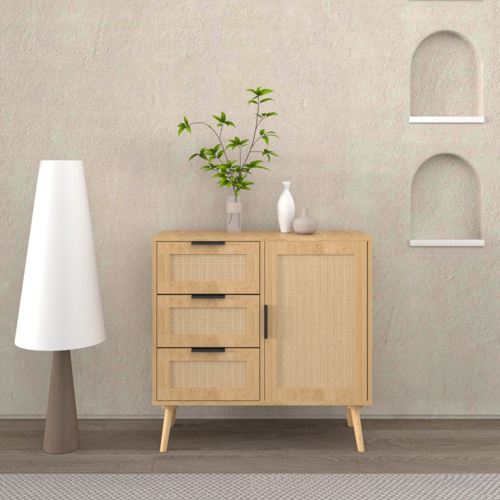 Stylish Rattan Wood Dresser Storage Cabinet For Bedroom Living Room Entryway Hallway