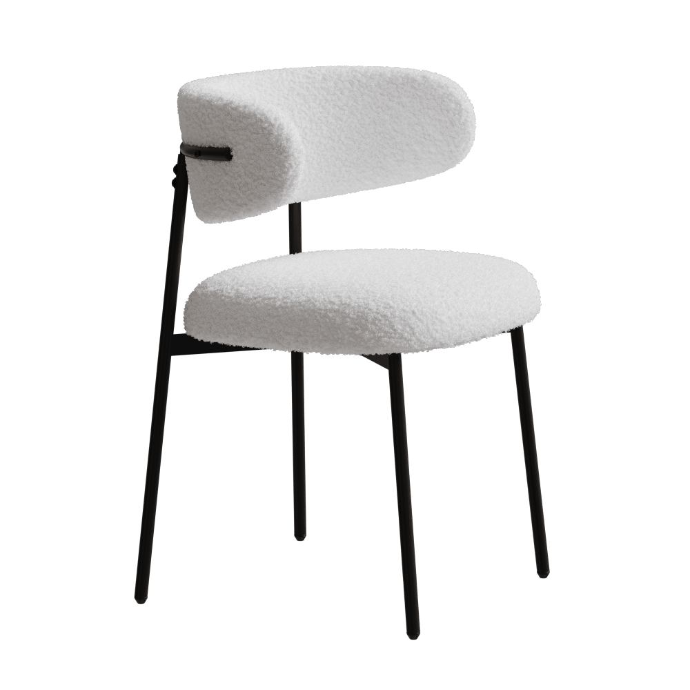 Set Of 2 White Teddy Velvet Dining Chairs With Metal Legs For Home And Office Easy Assembly Modern Design