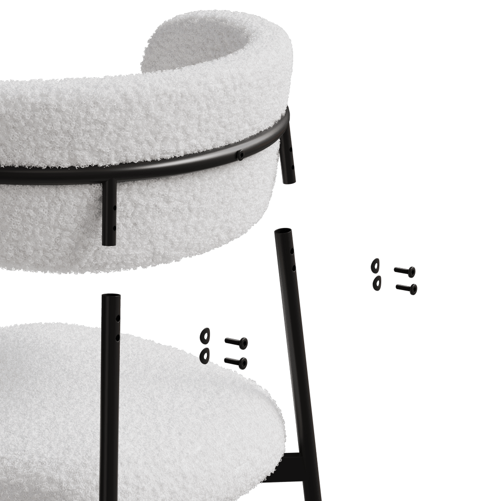 Set Of 2 White Teddy Velvet Dining Chairs With Metal Legs For Home And Office Easy Assembly Modern Design