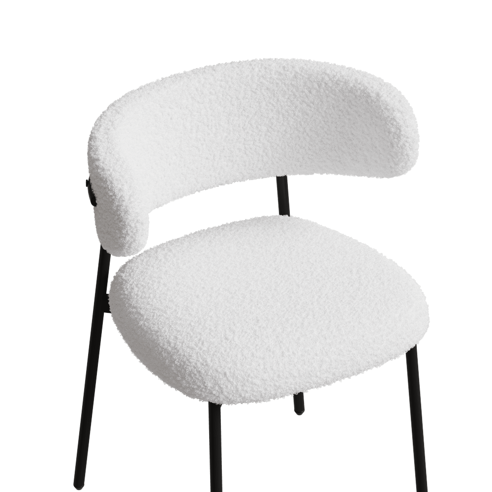 Set Of 2 White Teddy Velvet Dining Chairs With Metal Legs For Home And Office Easy Assembly Modern Design