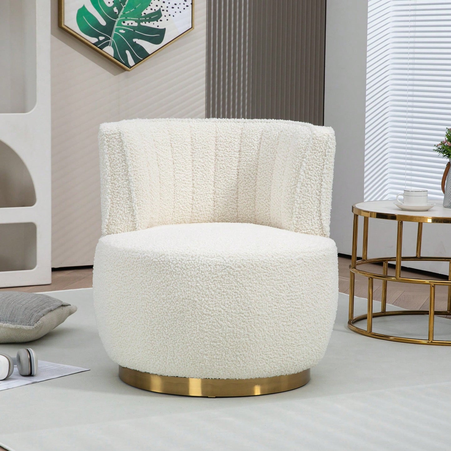 360 Degree Swivel Cuddle Barrel Accent Chair With Wide Upholstered Teddy Fabric For Living Room Bedroom Office And Waiting Rooms