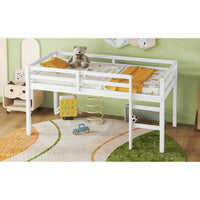 Solid Wood Twin Loft Bed With Ladder And Reinforced Slats In Grey Finish