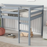 Solid Wood Twin Loft Bed With Ladder And Reinforced Slats In Grey Finish