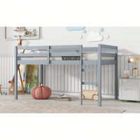 Solid Wood Twin Loft Bed With Ladder And Reinforced Slats In Grey Finish