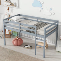 Solid Wood Twin Loft Bed With Ladder And Reinforced Slats In Grey Finish