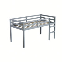 Solid Wood Twin Loft Bed With Ladder And Reinforced Slats In Grey Finish