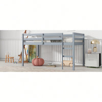 Solid Wood Twin Loft Bed With Ladder And Reinforced Slats In Grey Finish