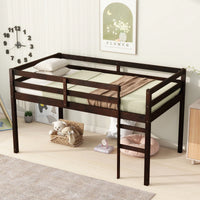 Solid Wood Twin Loft Bed With Ladder And Reinforced Slats In Grey Finish