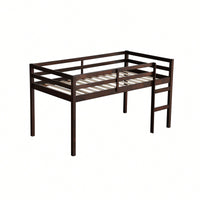 Solid Wood Twin Loft Bed With Ladder And Reinforced Slats In Grey Finish