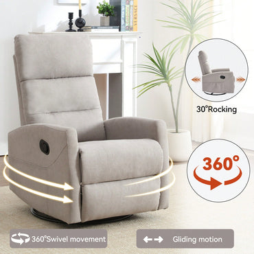 Fabric Manual Recliner Chair With Rocker And Swivel For Living Room Comfort Yellow