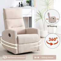 Fabric Manual Recliner Chair With Rocker And Swivel For Living Room Comfort Yellow