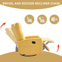 Fabric Manual Recliner Chair With Rocker And Swivel For Living Room Comfort Yellow