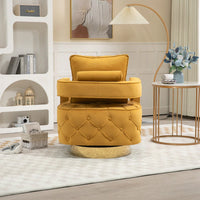 Modern Velvet Swivel Accent Chair With Pillow Tufted Button Design For Living Room Bedroom Office Gray