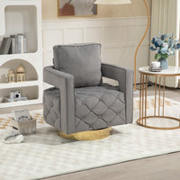 Modern Velvet Swivel Accent Chair With Pillow Tufted Button Design For Living Room Bedroom Office Gray