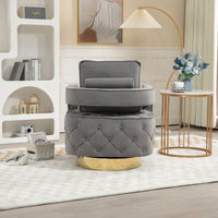 Modern Velvet Swivel Accent Chair With Pillow Tufted Button Design For Living Room Bedroom Office Gray