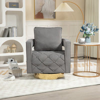 Modern Velvet Swivel Accent Chair With Pillow Tufted Button Design For Living Room Bedroom Office Gray