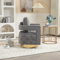 Modern Velvet Swivel Accent Chair With Pillow Tufted Button Design For Living Room Bedroom Office Gray