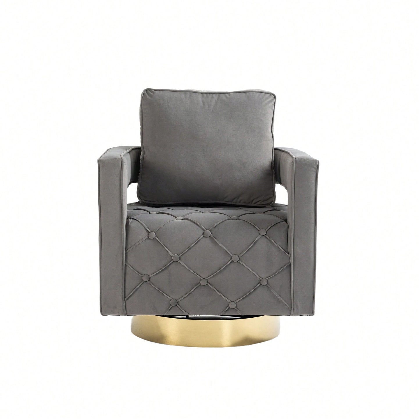 Modern Velvet Swivel Accent Chair With Pillow Tufted Button Design For Living Room Bedroom Office Gray