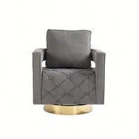 Modern Velvet Swivel Accent Chair With Pillow Tufted Button Design For Living Room Bedroom Office Gray