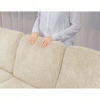 Corduroy Retractable 3 Seater Sofa For Small Spaces Easy Assembly Flexible Design Ideal For Living Rooms And Apartments Cream White