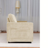 Corduroy Retractable 3 Seater Sofa For Small Spaces Easy Assembly Flexible Design Ideal For Living Rooms And Apartments Cream White