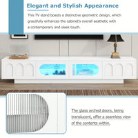 Stylish TV Stand With Fluted Glass Doors For TVs Up To 95 Inches, Functional Media Console With Arched Cabinet Doors And APP-Controlled LED Lights, Modern Entertainment Center In White