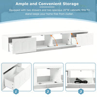Stylish TV Stand With Fluted Glass Doors For TVs Up To 95 Inches, Functional Media Console With Arched Cabinet Doors And APP-Controlled LED Lights, Modern Entertainment Center In White