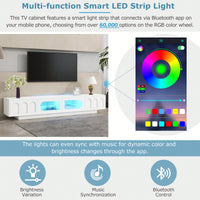 Stylish TV Stand With Fluted Glass Doors For TVs Up To 95 Inches, Functional Media Console With Arched Cabinet Doors And APP-Controlled LED Lights, Modern Entertainment Center In White