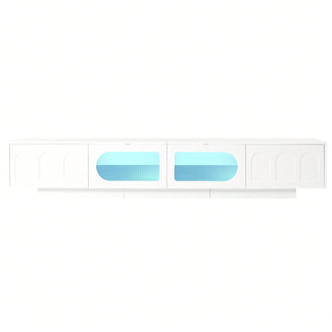 Stylish TV Stand With Fluted Glass Doors For TVs Up To 95 Inches, Functional Media Console With Arched Cabinet Doors And APP-Controlled LED Lights, Modern Entertainment Center In White