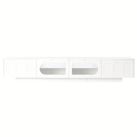 Stylish TV Stand With Fluted Glass Doors For TVs Up To 95 Inches, Functional Media Console With Arched Cabinet Doors And APP-Controlled LED Lights, Modern Entertainment Center In White