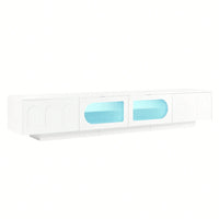 Stylish TV Stand With Fluted Glass Doors For TVs Up To 95 Inches, Functional Media Console With Arched Cabinet Doors And APP-Controlled LED Lights, Modern Entertainment Center In White