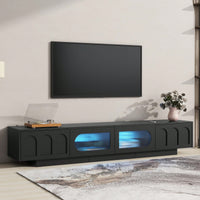Stylish TV Stand With Fluted Glass Doors For TVs Up To 95 Inches, Functional Media Console With Arched Cabinet Doors And APP-Controlled LED Lights, Modern Entertainment Center In White