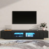 Stylish TV Stand With Fluted Glass Doors For TVs Up To 95 Inches, Functional Media Console With Arched Cabinet Doors And APP-Controlled LED Lights, Modern Entertainment Center In White