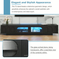 Stylish TV Stand With Fluted Glass Doors For TVs Up To 95 Inches, Functional Media Console With Arched Cabinet Doors And APP-Controlled LED Lights, Modern Entertainment Center In White