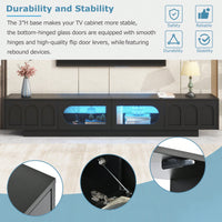 Stylish TV Stand With Fluted Glass Doors For TVs Up To 95 Inches, Functional Media Console With Arched Cabinet Doors And APP-Controlled LED Lights, Modern Entertainment Center In White