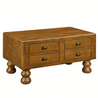 Antique Brown Solid Wood Rectangle Coffee Table With 4 Drawers And Rivet Legs For Living Room