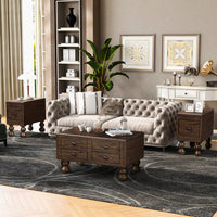 Antique Brown Solid Wood Rectangle Coffee Table With 4 Drawers And Rivet Legs For Living Room